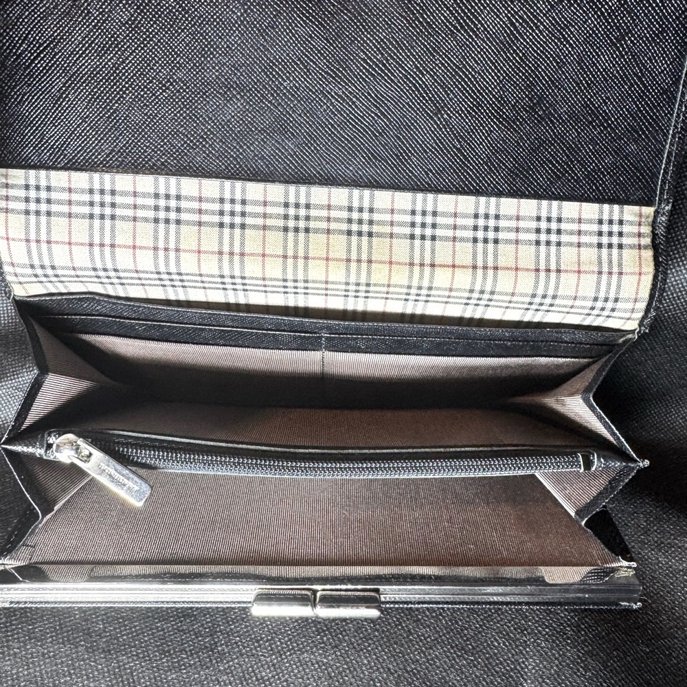 Burberry Black Saffiano Leather Continental Wallet Plaid Interior Rare - Picture 11 of 14